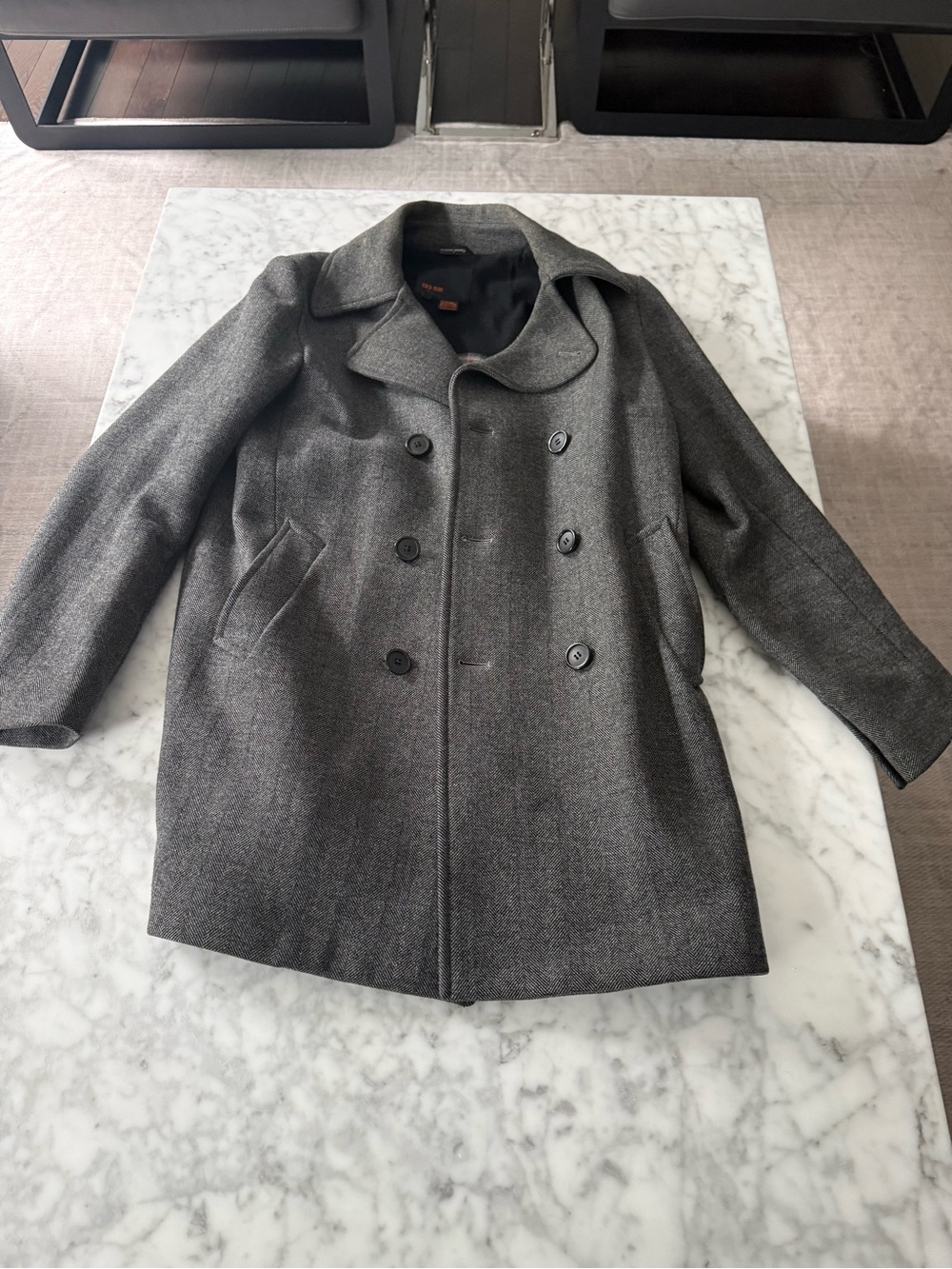 Zara Dark Gray Wool Blend Double-Breasted Peacoat